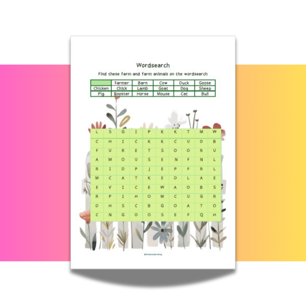 Farm wordsearch and fill in the words