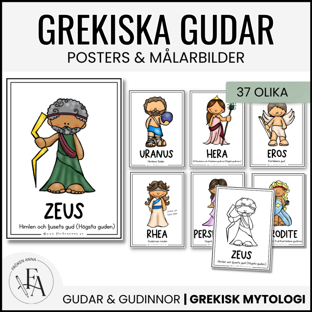 Grekiska gudar – Posters / Flashcards / Målarbilder