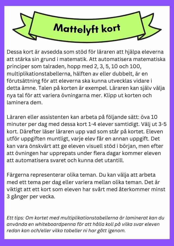 Mattekort, för att automatisera grundläggande matematiska färdigheter