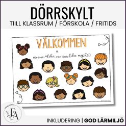 Dörrskylt allas lika värde / Välkommen / Klassrumsskylt