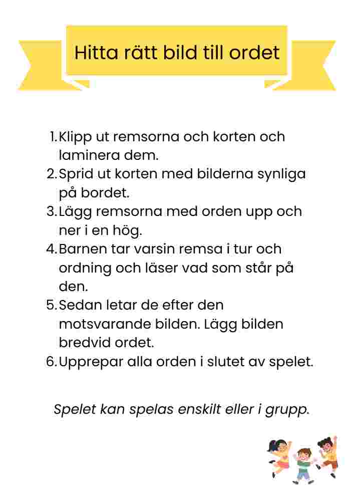 Hitta rätt bild till ordet, förskoleklass