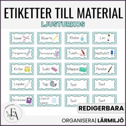 Redigerbara etiketter till material (ljusturkos)