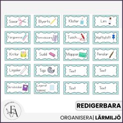 Redigerbara etiketter till material (ljusturkos)