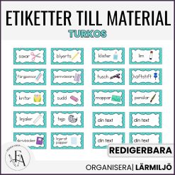 Redigerbara etiketter till material (turkos)