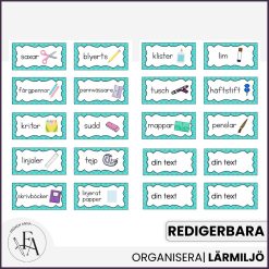 Redigerbara etiketter till material (turkos)