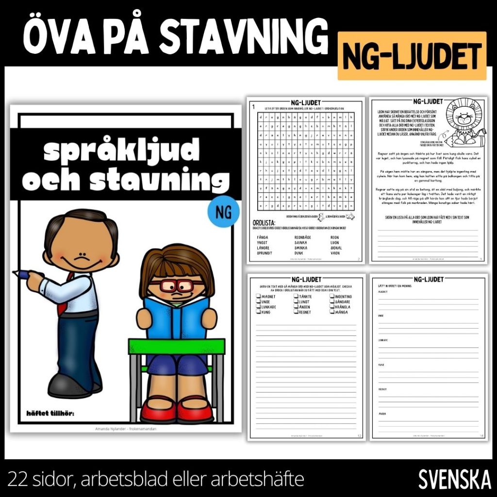 Öva på din stavning – arbetsblad / arbetshäfte – 22 sidor – NG-LJUDET – 1