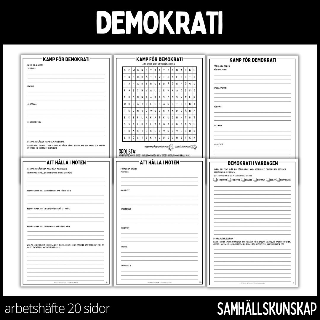 Demokrati - arbetshäfte - 20 sidor