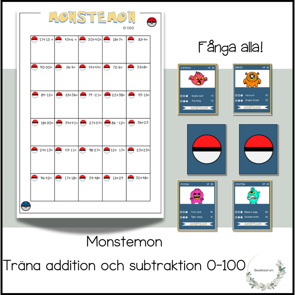 Monstermon – addition och subtraktion 0-100
