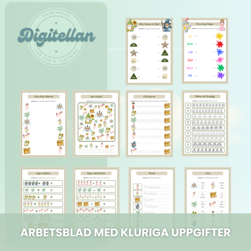 Arbetshäfte bokstäver och siffror - tema Sagans värld