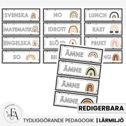 Redigerbara schemaskyltar (regnbågstema)