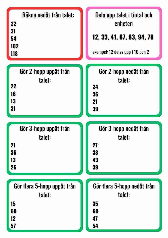 Mattekort, för att automatisera grundläggande matematiska färdigheter