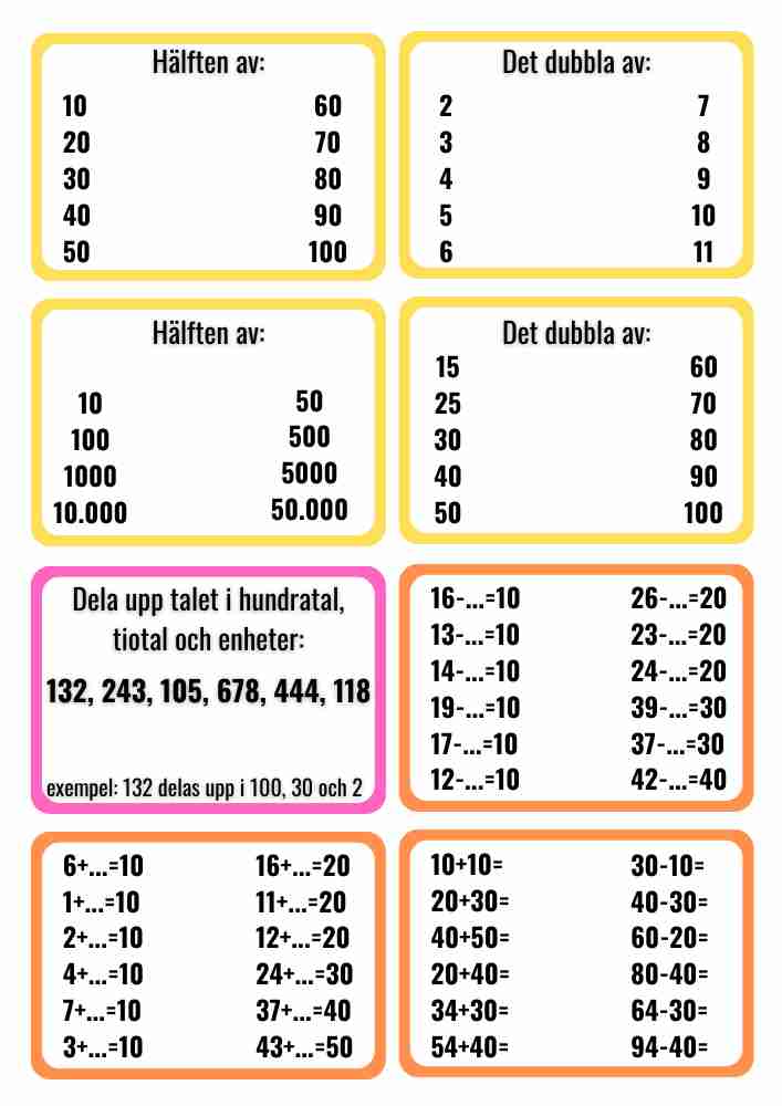 Mattekort, för att automatisera grundläggande matematiska färdigheter