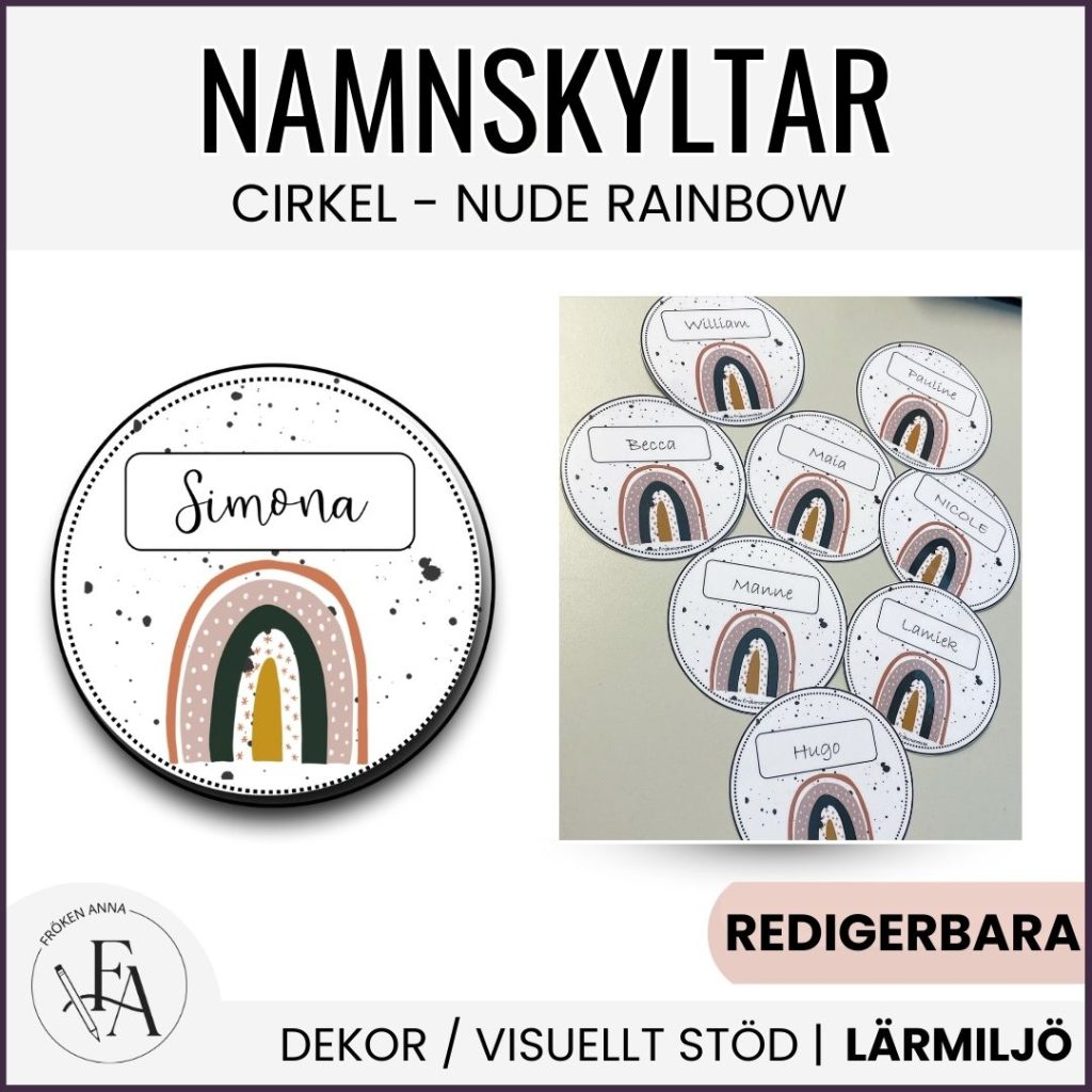 Namnskyltar regnbågstema (cirkel)