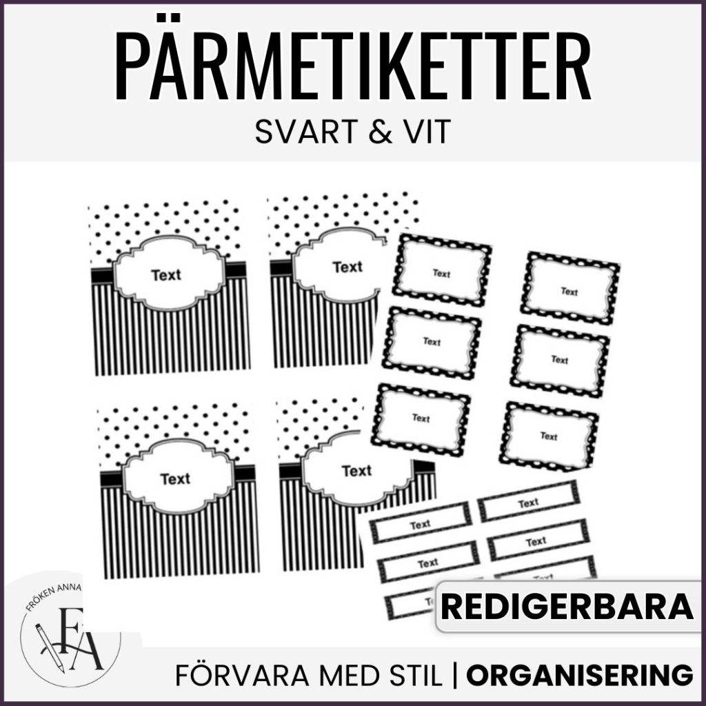 Pärmetiketter / Klassrumsorganisering svart&vit