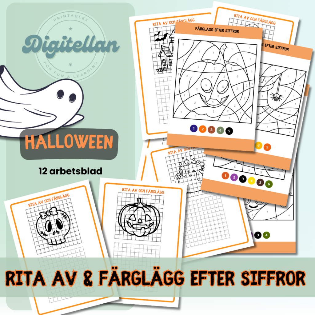 Halloween Rita av och färglägg efter siffror