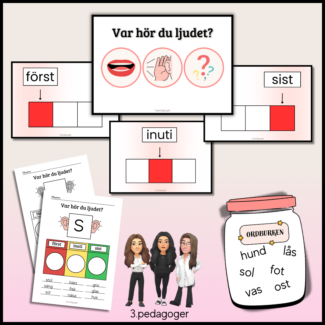 Bokstavsljud - skyltar + arbetsblad