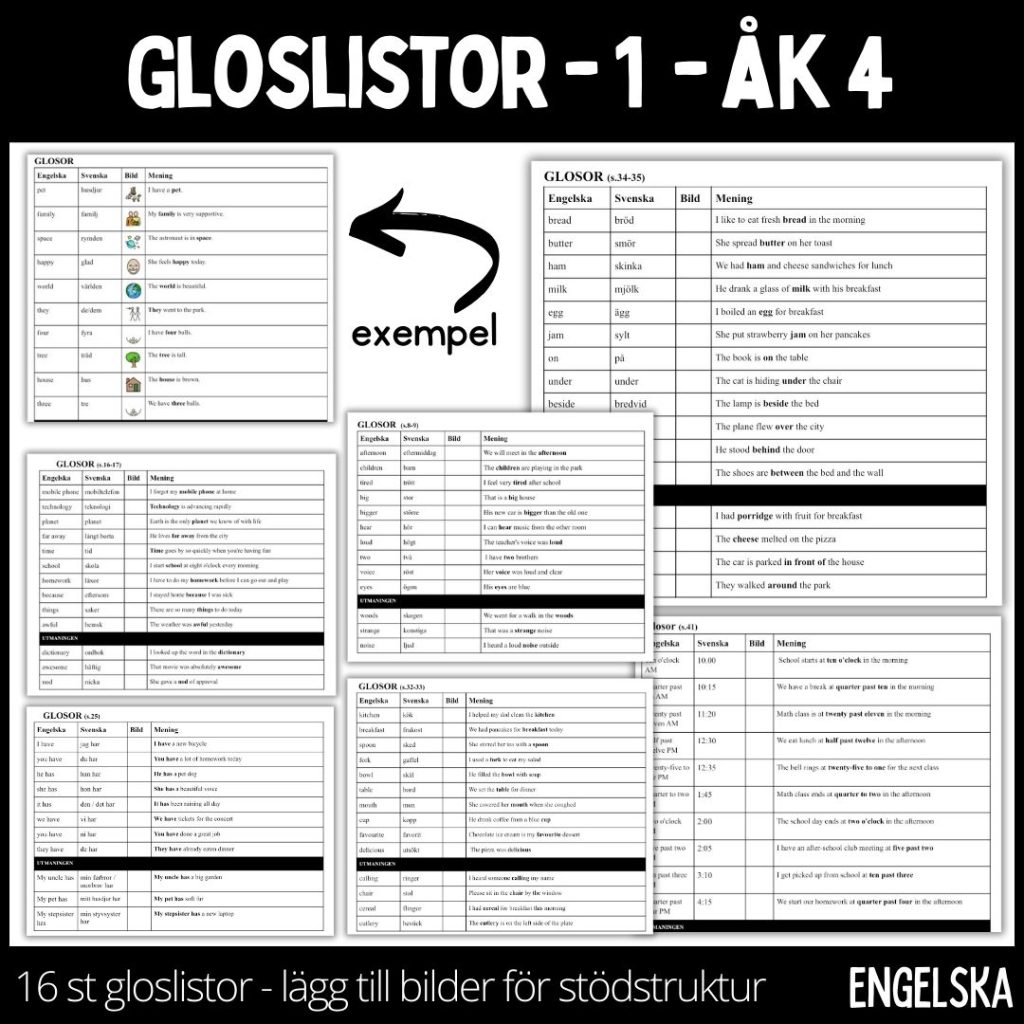 Gloslistor – redigeringsbara – åk 4