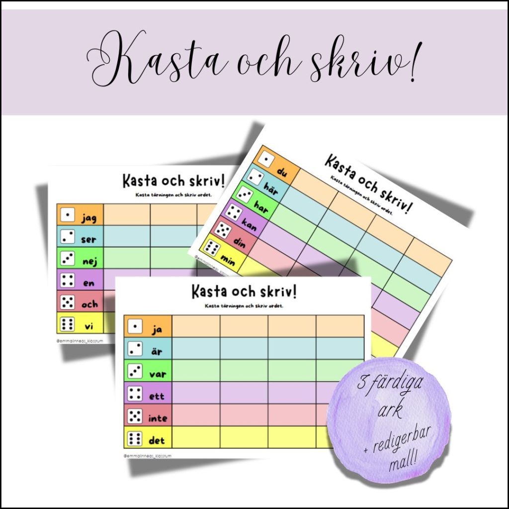 Kasta och skriv! Redigerbar mall