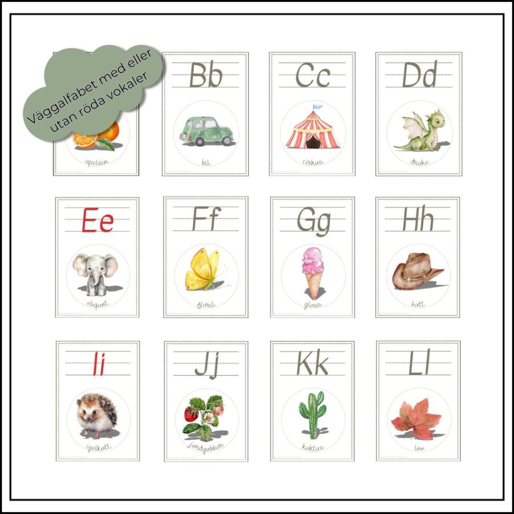 Väggalfabet A-Ö vit ram