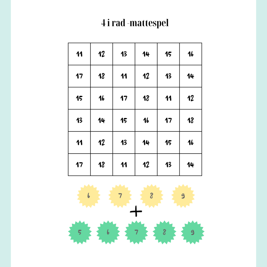 Mattespel åk 1-2, 4 i rad