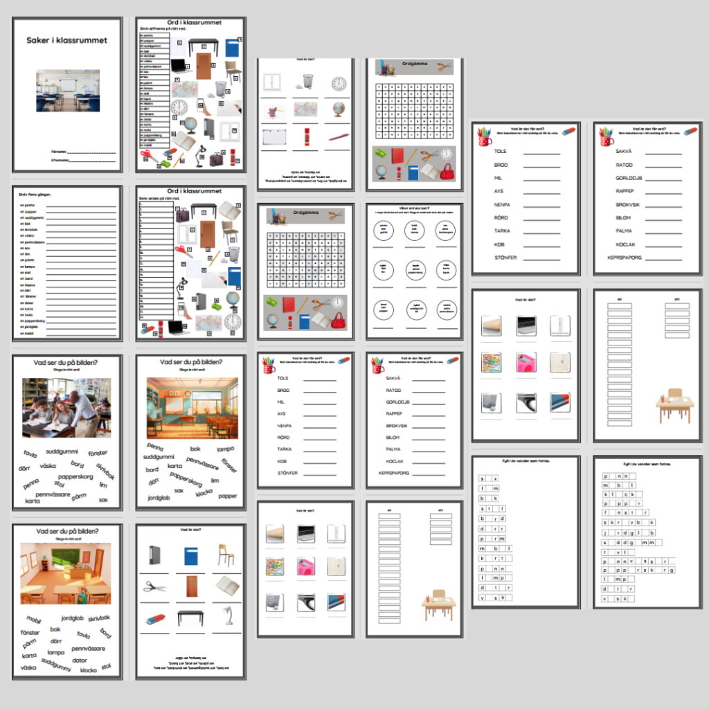 Ordbank. Saker i klassrummet