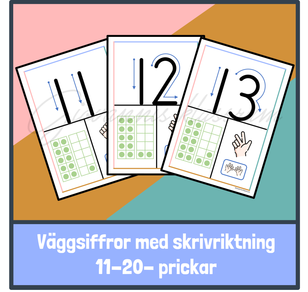 Väggsiffror med skrivriktning – prickar (11-20)