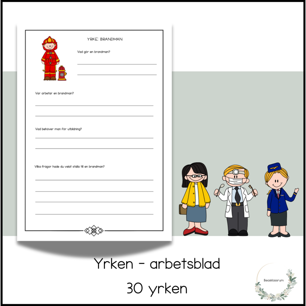 Yrken – 30 arbetsblad