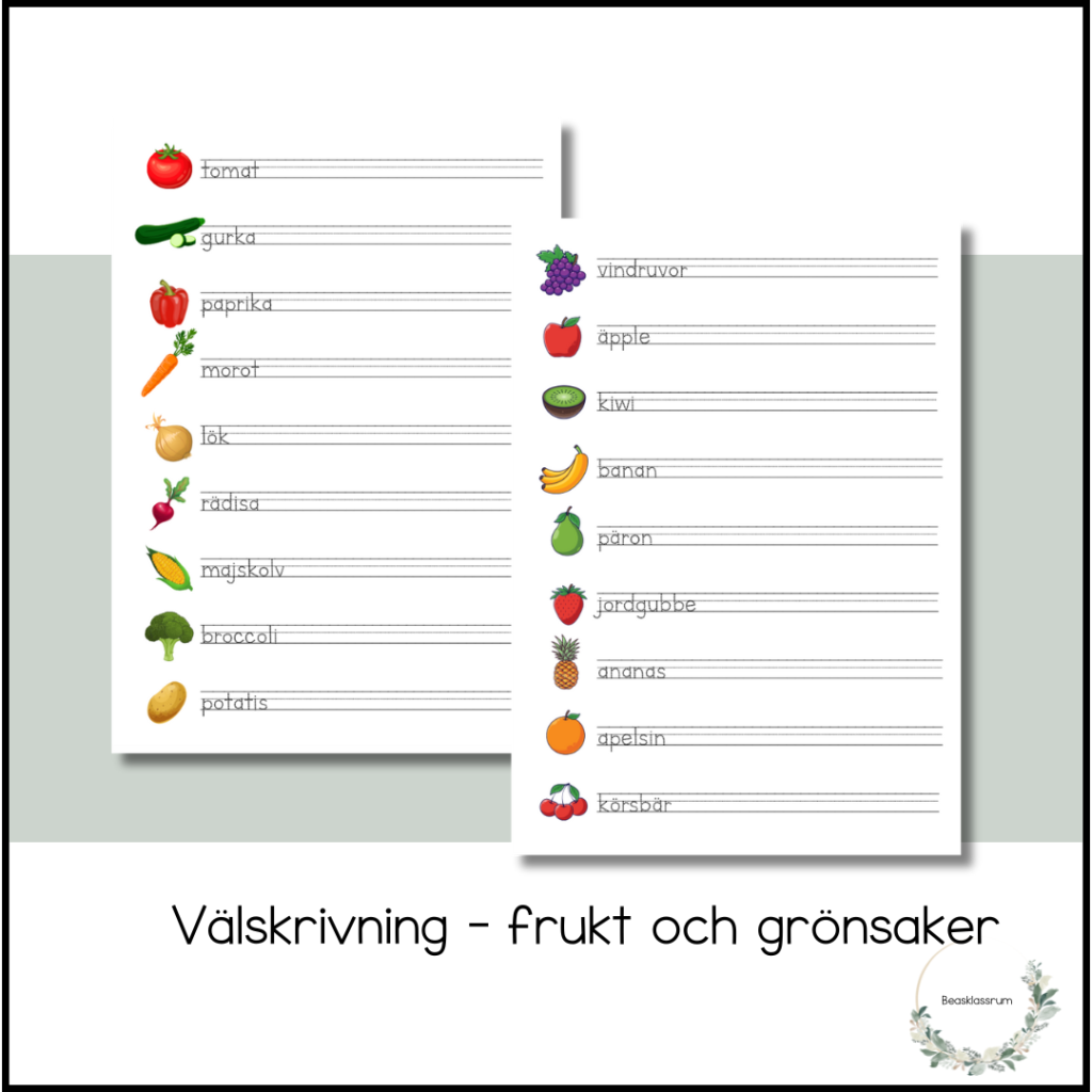 Välskrivning – frukt och grönsaker