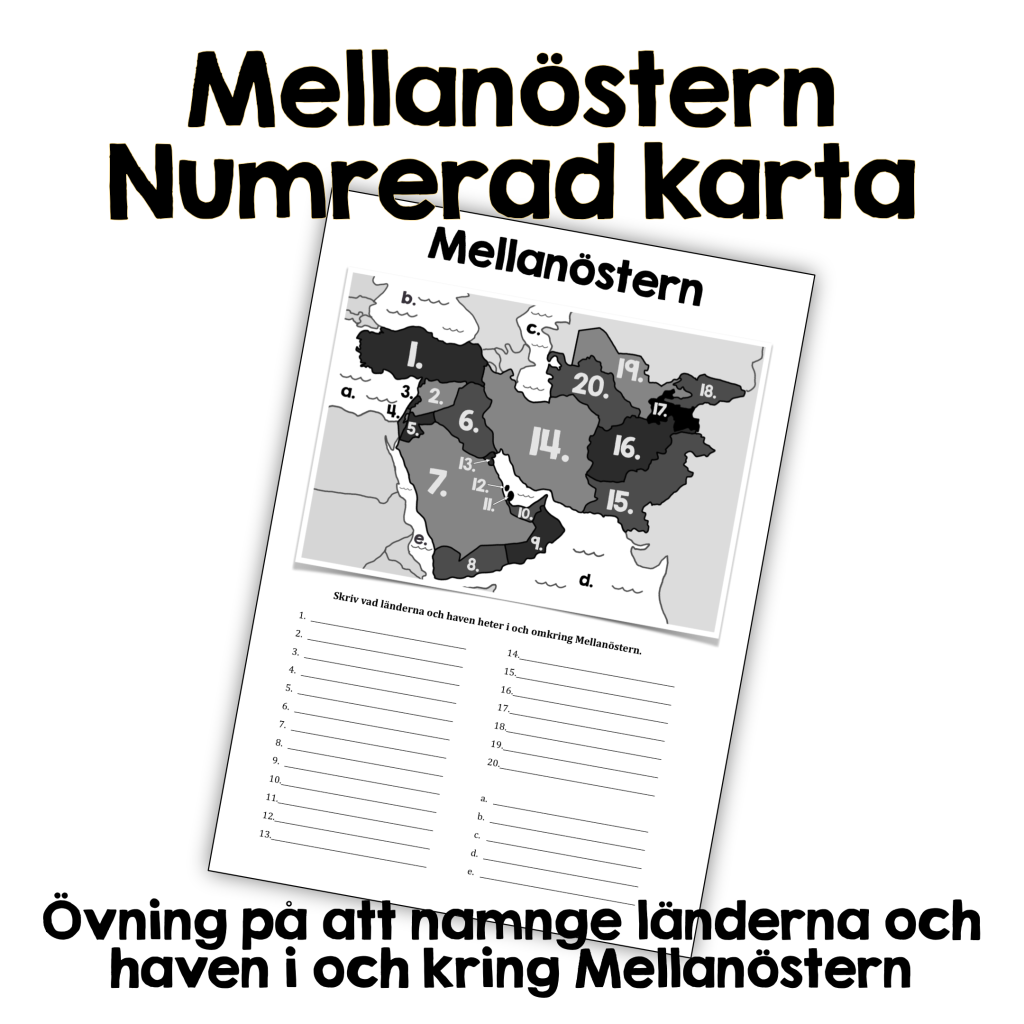 Mellanöstern – Kartövning med numrerad karta