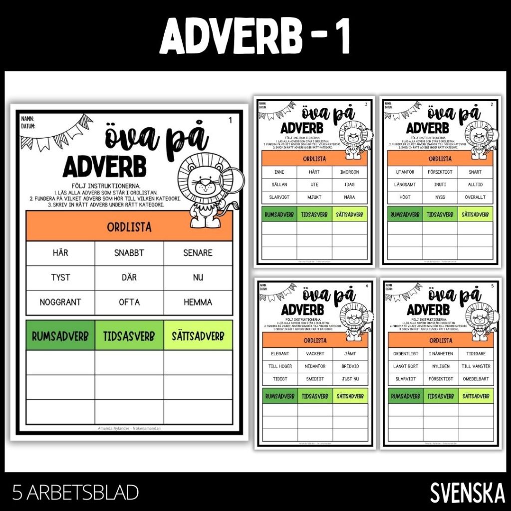 Adverb – 5 st arbetsblad – 1