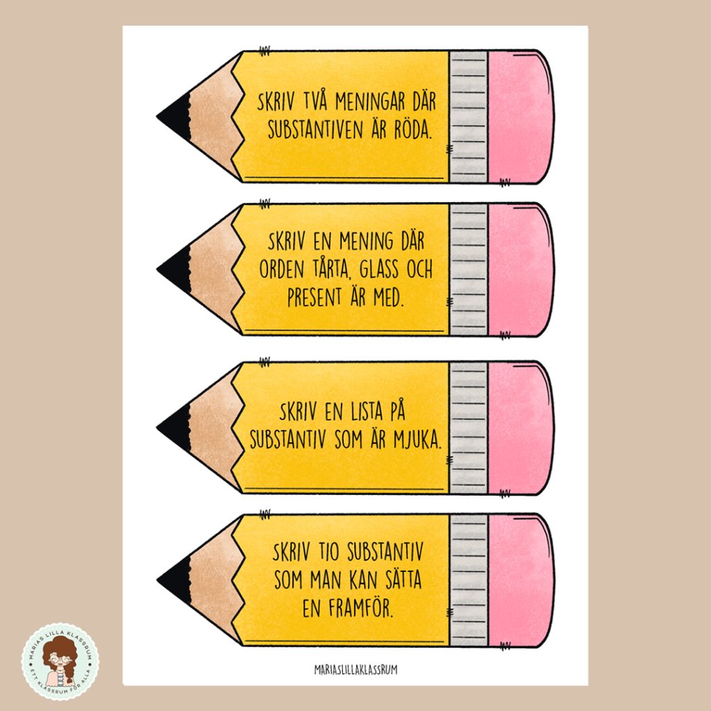 Skrivuppdrag på pennor-ordklasser