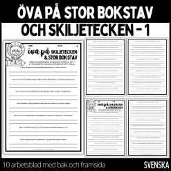 Stor bokstav & skiljetecken - 10 st arbetsblad med bak och framsida - 1