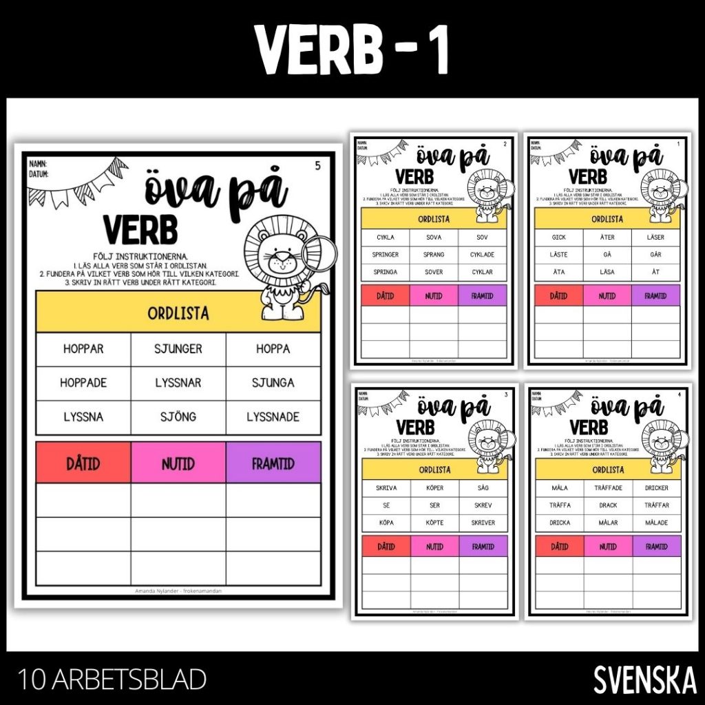 Verb – 10 st arbetsblad – 1