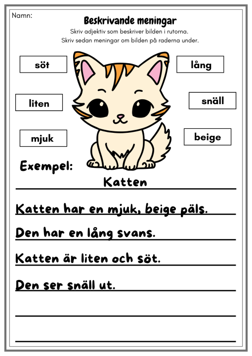 Beskrivande meningar / adjektiv - 15 olika arbetsblad