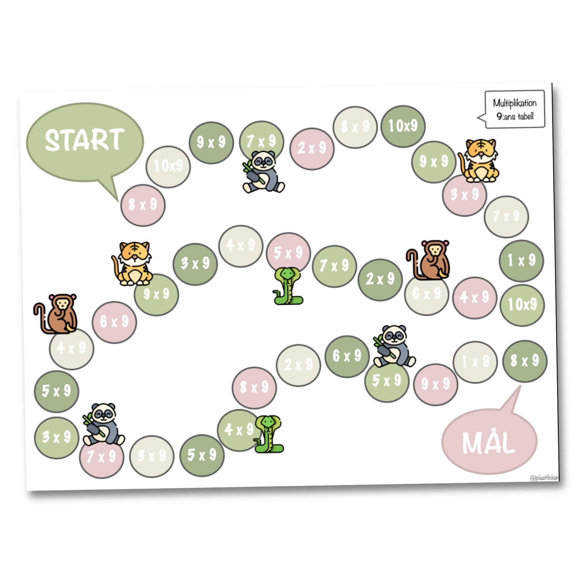 Mattespel: Multiplikation – 9:ans tabell med tema ”djur i Asien”