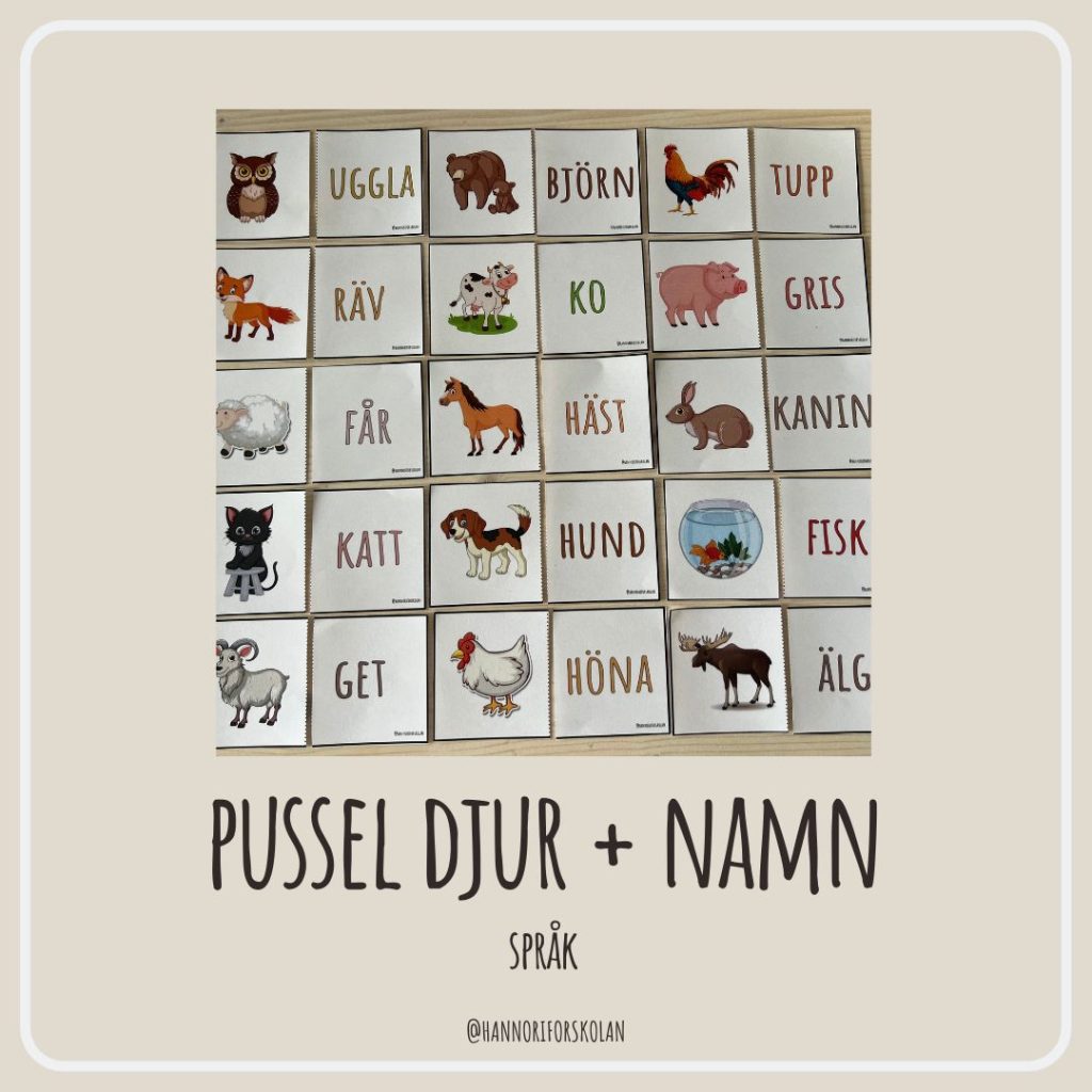 Pussel djur + namn