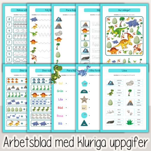 Arbetshäfte bokstäver och siffror - tema Dinosaurier