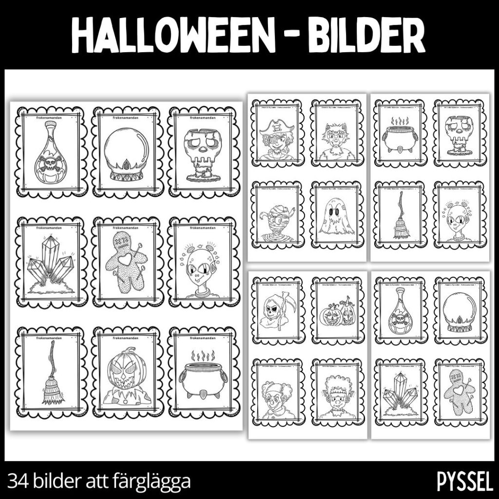 Halloween – bilder att färglägga – 34 st