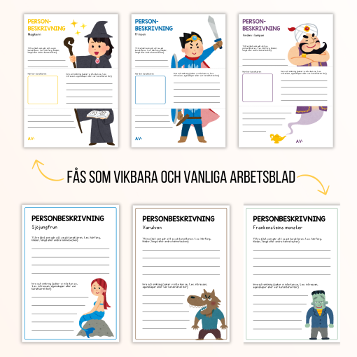 Personbeskrivning - vikbara och vanliga arbetsblad