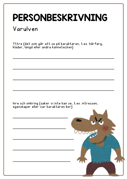 Personbeskrivning - vikbara och vanliga arbetsblad