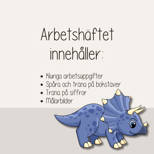 Arbetshäfte bokstäver och siffror - tema Dinosaurier