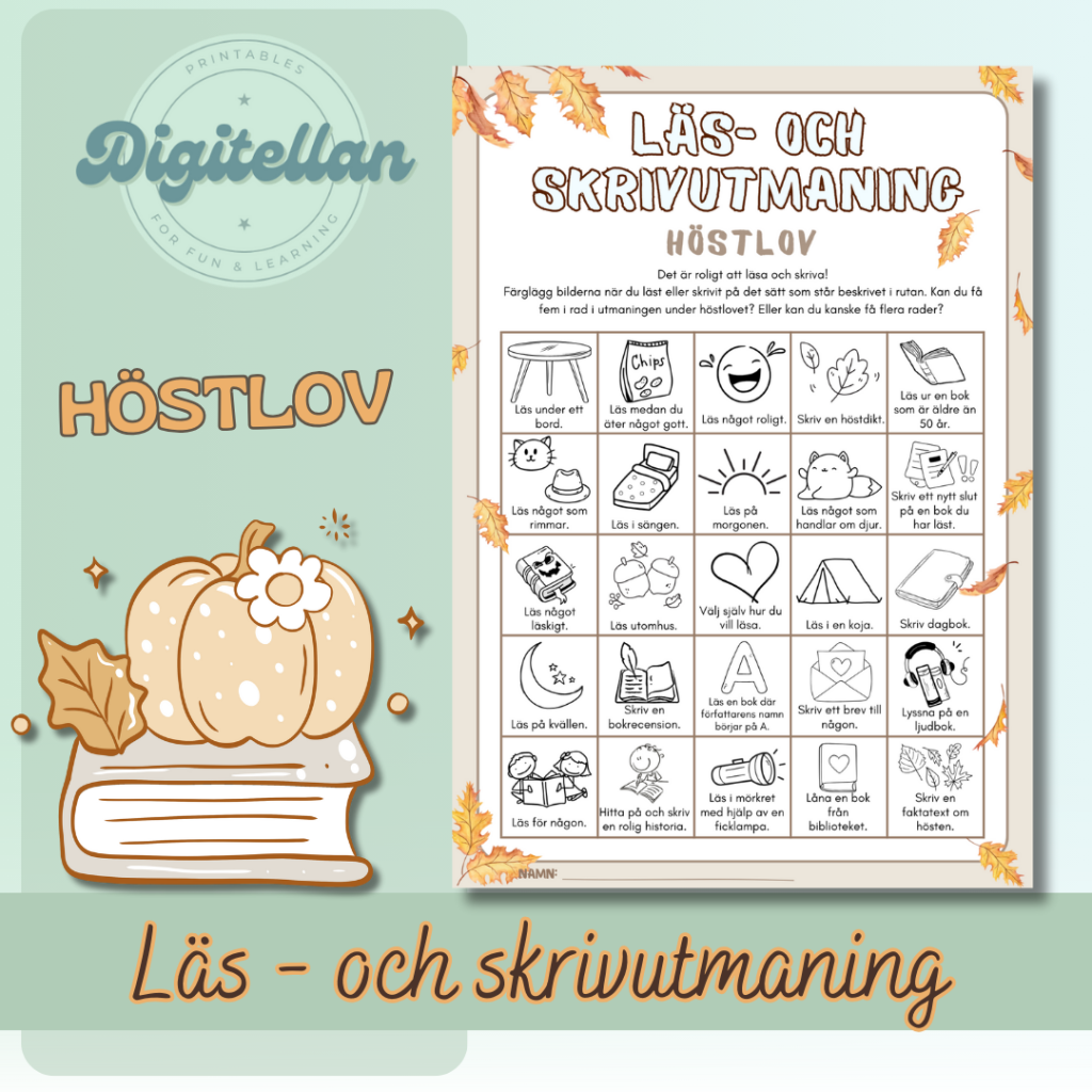 Läs- och skrivbingo för Höstlovet
