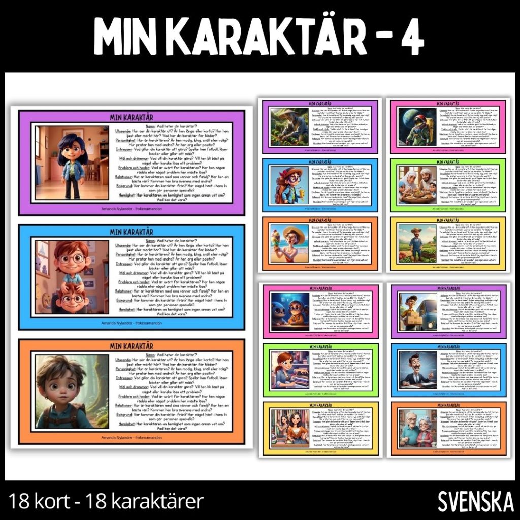 Min karaktär – 4 – 18 olika personer / 18 kort