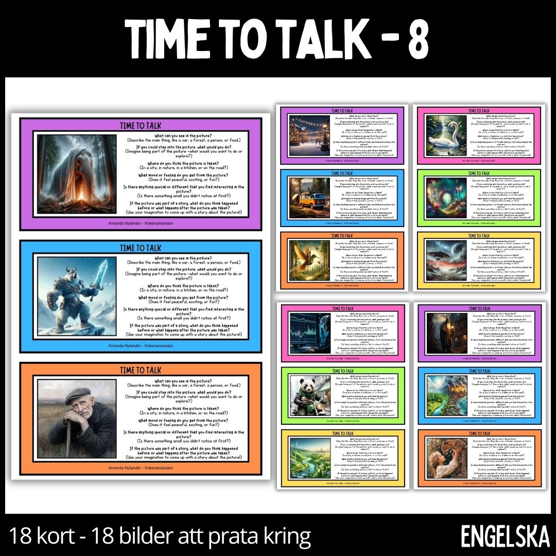 Time to talk - 8 - 18 talkort - 18 illustrationer - stödstruktur