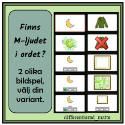 M - hör ni ljudet i bilden? Bildspel för arbete med bokstavsljud M.