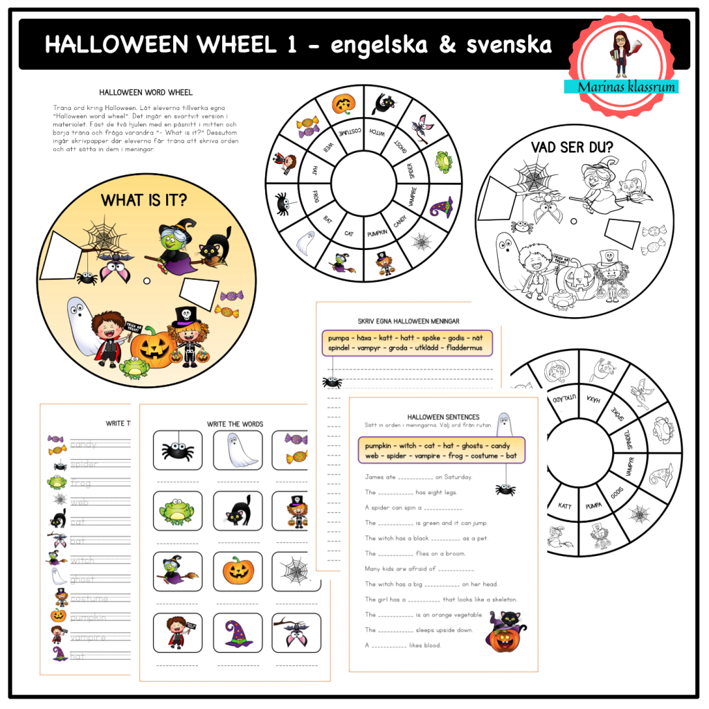Halloween – wheel – engelska och svenska – orange