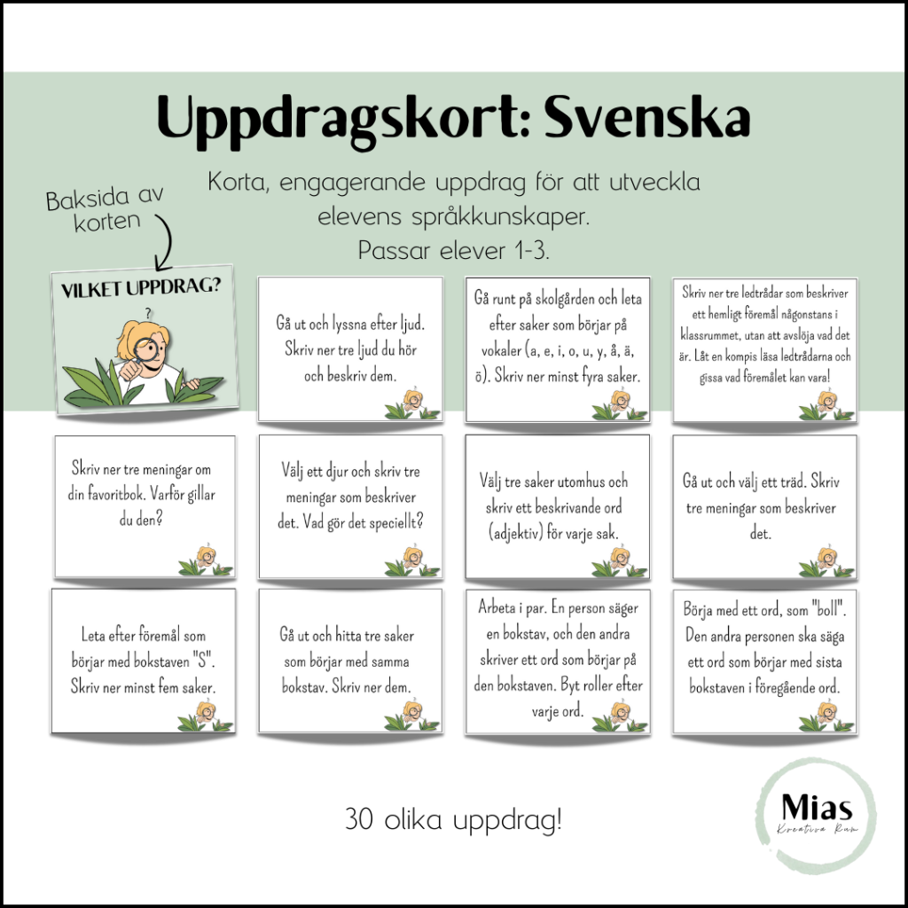 Uppdragskort: Svenska 1-3