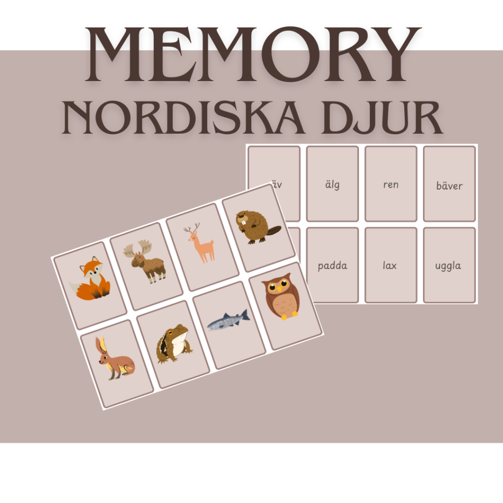 memory – nordiska djur – bild & text