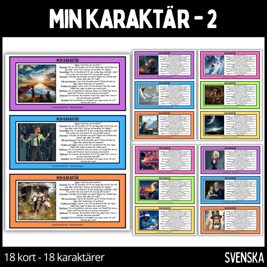 Min karaktär – 2 – 18 olika personer / 18 kort