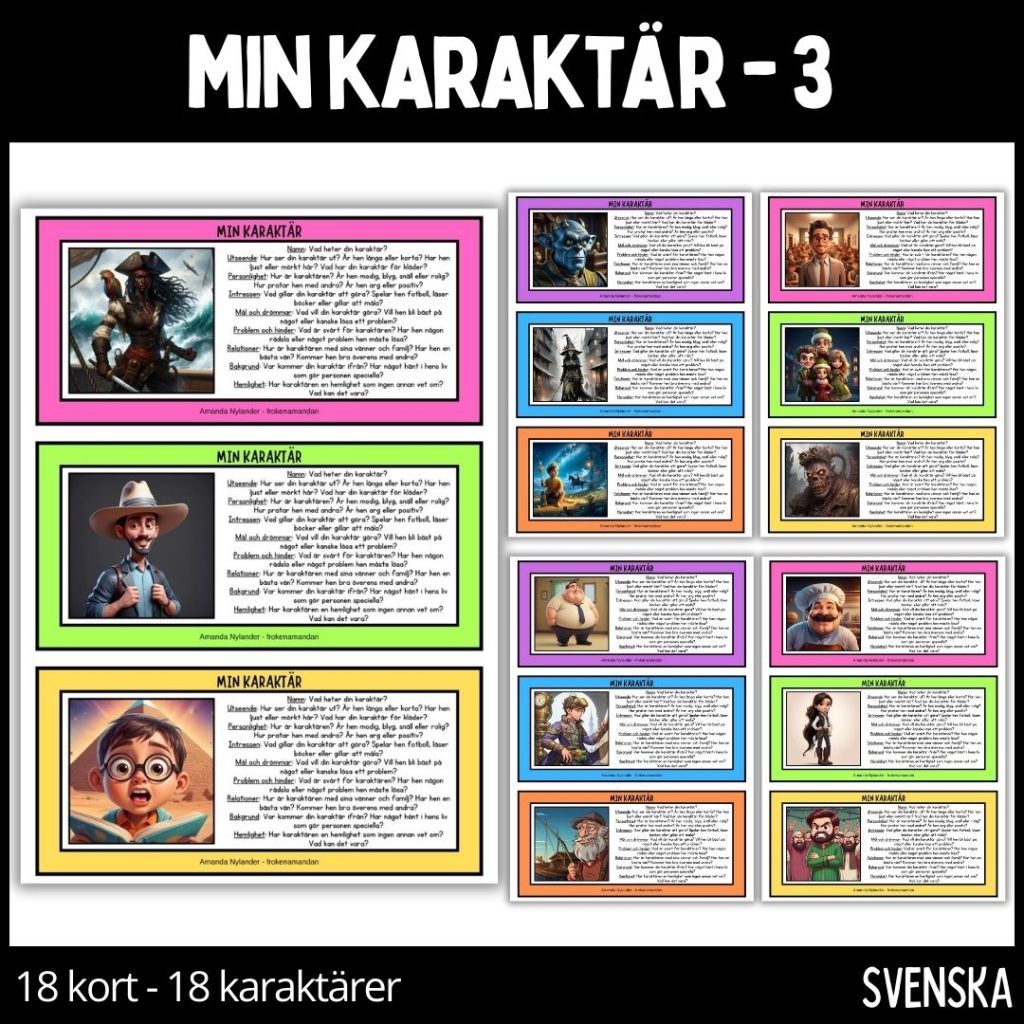 Min karaktär – 3 – 18 olika personer / 18 kort
